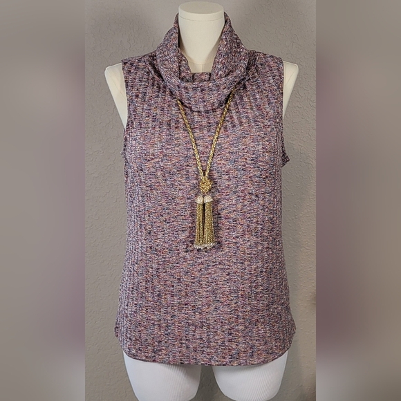 Cato Sweaters - CATO Sleeveless Multi-Colored Ribbed Cowl Pullover - Plus Size 22/24W